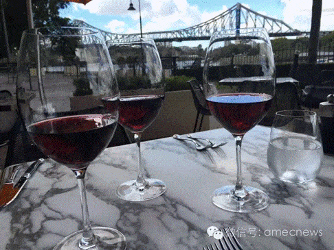 River view with three glasses of wine