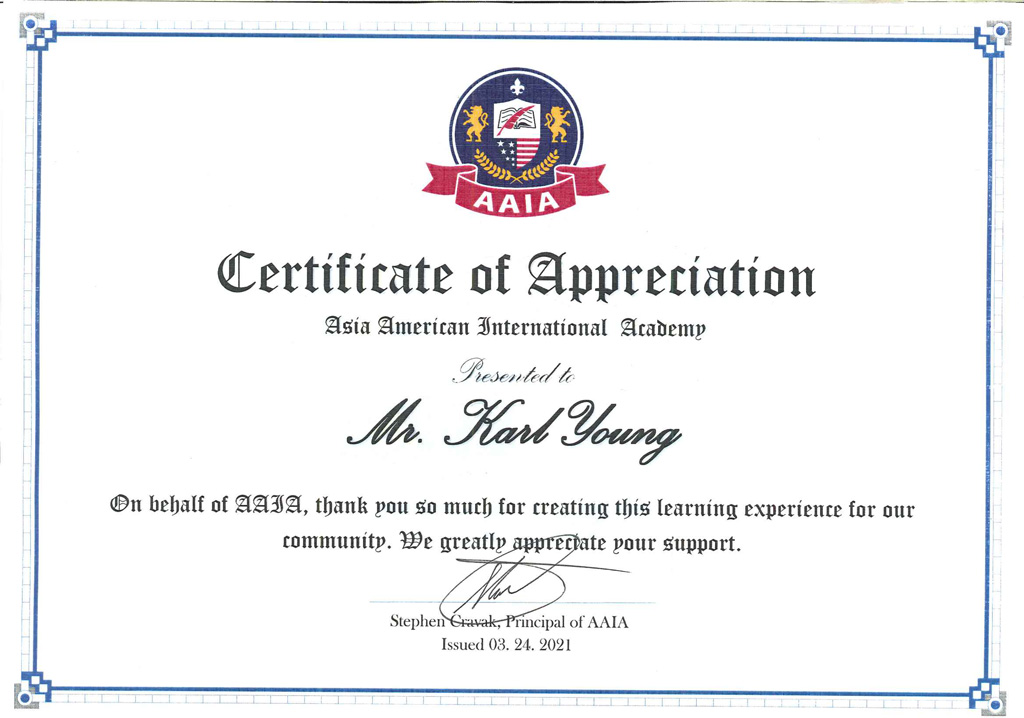 Appreciation from Asia American International Academy